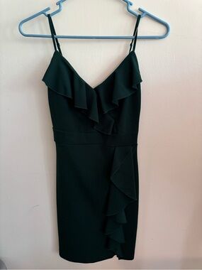 Classic Black Ruffle V-Neck Spaghetti Strap Dress